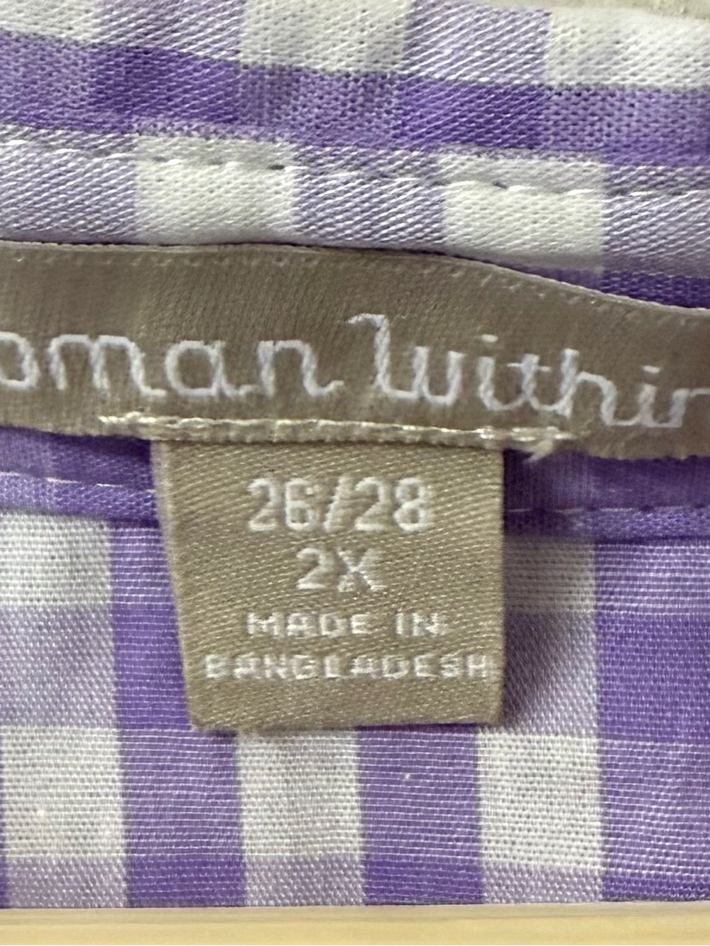 Woman Within Lavender and White Gingham Button-Front Shirt - 2X - Picture 2 of 6